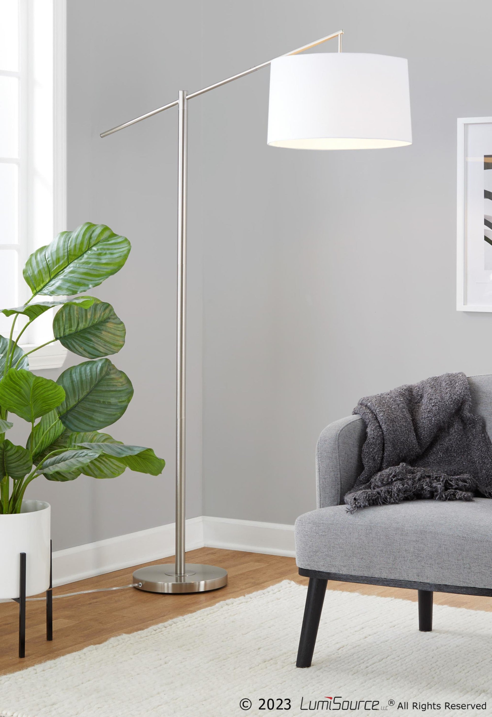 Casper 69" Metal Floor Lamp - Brushed Nickel, Off-white Linen