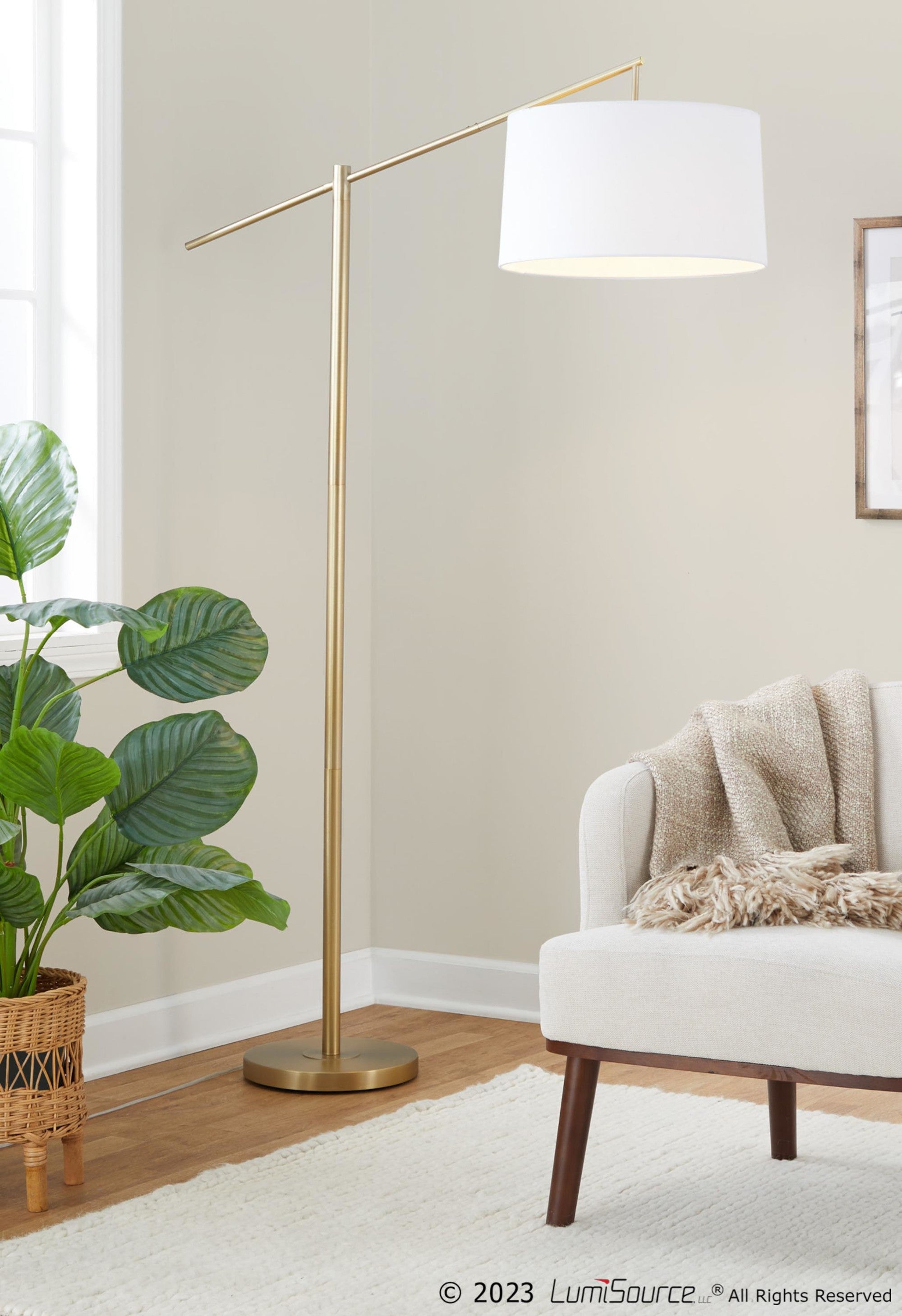 Casper 69" Metal Floor Lamp - Gold Metal, Off-white Linen