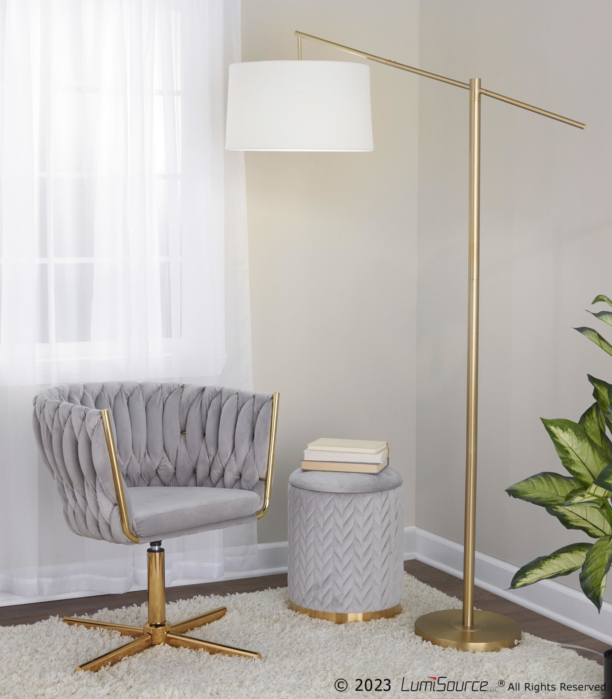 Casper 69" Metal Floor Lamp - Gold Metal, Off-white Linen