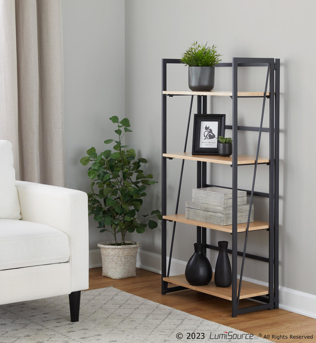 Dakota Bookcase - Black Painted Metal, Natural Wood