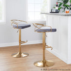 Charlotte Glam Adjustable Barstool - Set of 2 - Gold Metal, Grey Velvet
