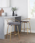 Charlotte Glam 26" Fixed-Height Counter Stool - Set of 2 - Gold Metal, Grey Velvet