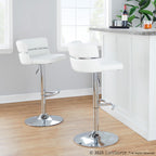 Cinch Adjustable Barstool - Set of 2 - Chrome Metal, White PU