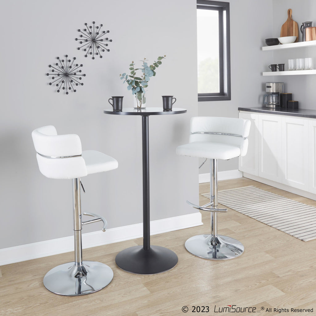Cinch Adjustable Barstool - Set of 2 - Chrome Metal, White PU