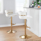Cinch Adjustable Barstool - Set of 2 - Gold Metal, Cream Velvet