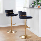 Cinch Adjustable Barstool - Set of 2 - Gold Metal, Black Velvet