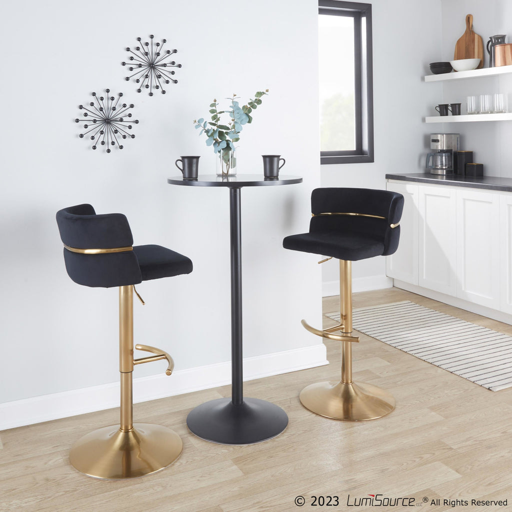 Cinch Adjustable Barstool - Set of 2 - Gold Metal, Black Velvet