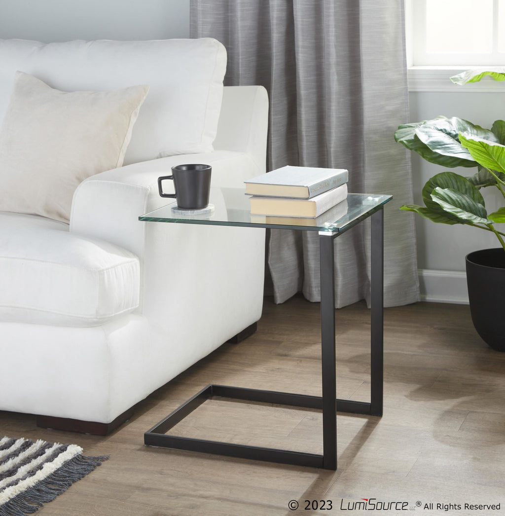 Zenn End Table - Black Metal, Clear Glass