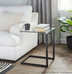 Zenn End Table - Black Metal, Clear Glass