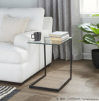 Zenn End Table - Black Metal, Clear Glass