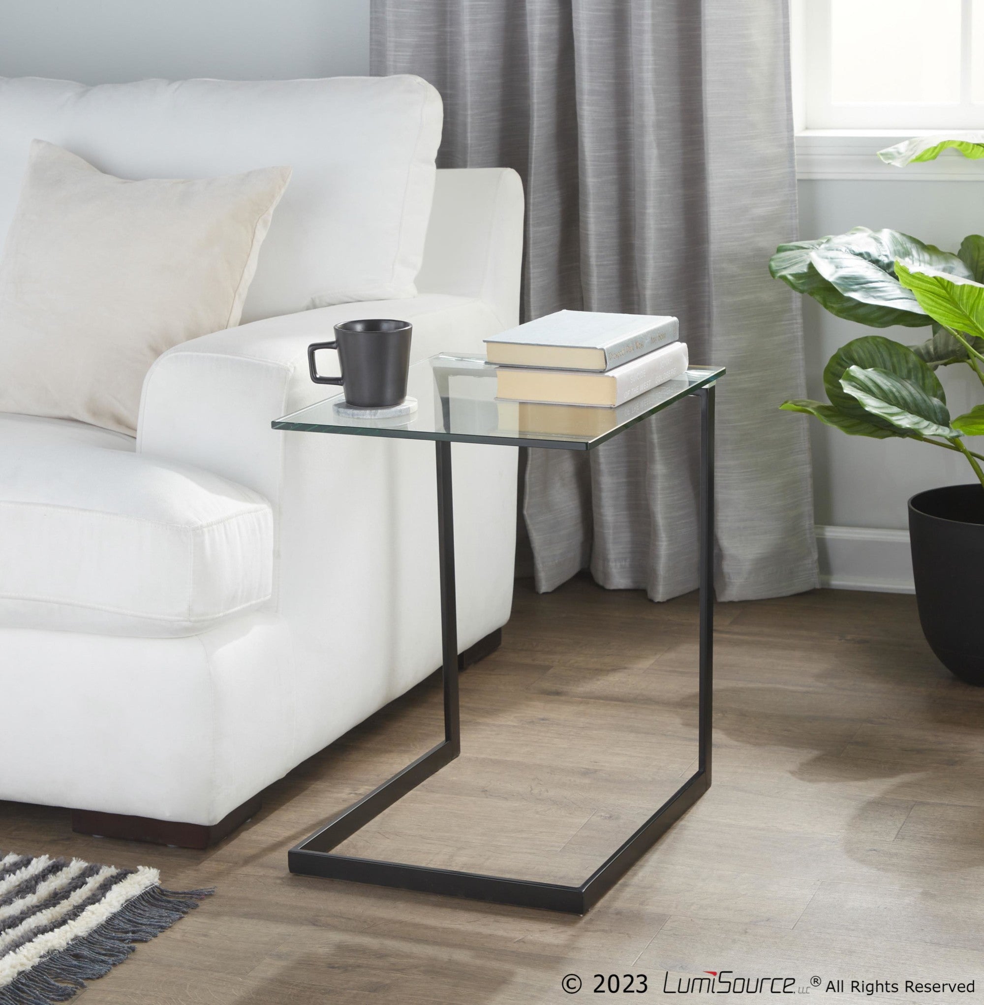 Zenn End Table - Black Metal, Clear Glass