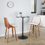 Gianna 24" Fixed-Height Counter Stool - Set of 2 - Walnut Wood, Chrome Footrest, White PU