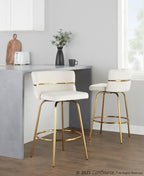 Cinch Claire 26" Fixed-Height Counter Stool - Set of 2 - Gold Metal, Cream Velvet