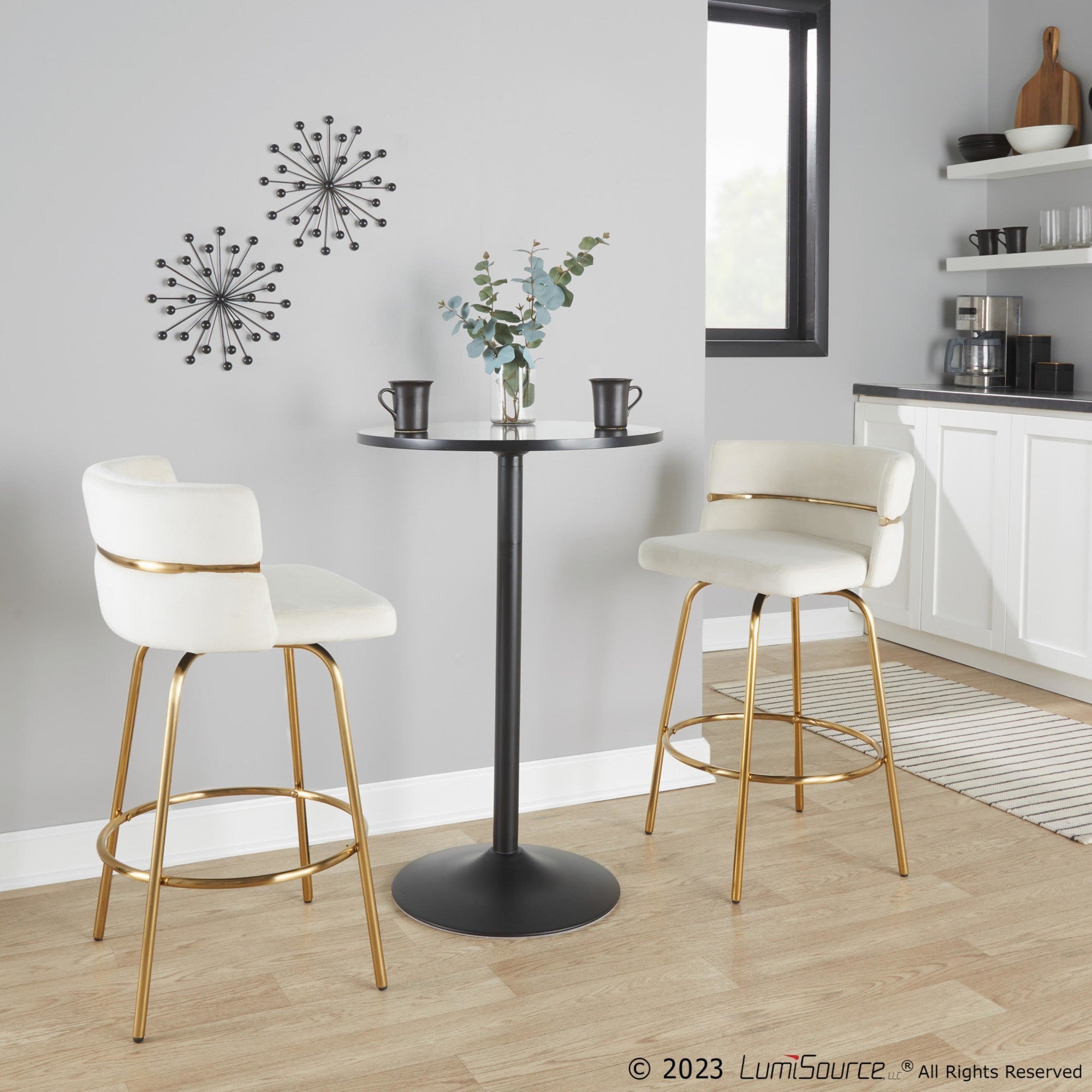 Cinch Claire 26" Fixed-Height Counter Stool - Set of 2 - Gold Metal, Cream Velvet