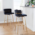 Cinch Claire 30" Fixed-Height Barstool - Set of 2 - Gold Metal, Black Velvet