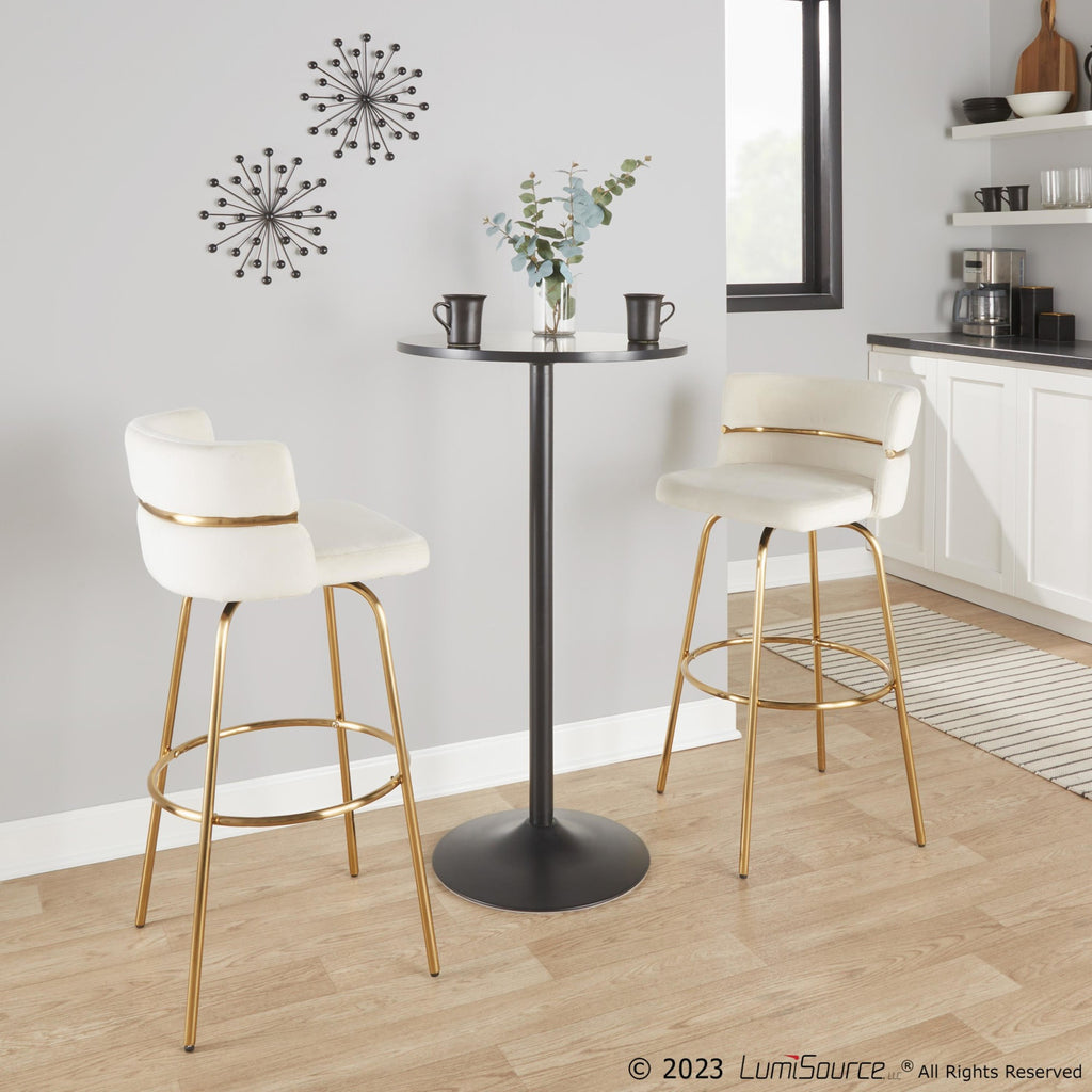 Cinch Claire 30" Fixed-Height Barstool - Set of 2 - Gold Metal, Cream Velvet