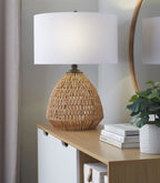 Congo 29" Rattan Table Lamp - Natural Rope Rattan, Matte Black Metal, White Linen