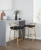 Charlotte Glam 26" Fixed-Height Counter Stool - Set of 2 - Gold Metal, Black Velvet