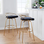 Charlotte Glam 30" Fixed-Height Barstool - Set of 2 - Gold Metal, Black Velvet