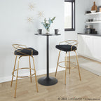 Charlotte Glam 30" Fixed-Height Barstool - Set of 2 - Gold Metal, Black Velvet