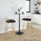Charlotte Glam 30" Fixed-Height Barstool - Set of 2 - Gold Metal, Black Velvet