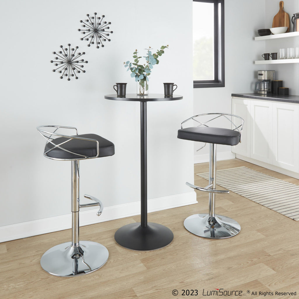 Charlotte Glam Adjustable Barstool - Set of 2 - Chrome Metal, Black PU