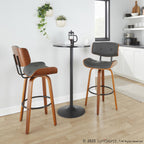 Lombardi 30" Fixed-Height Barstool - Set of 2 - Walnut Wood, Black Metal, Grey PU