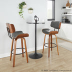 Lombardi 30" Fixed-Height Barstool - Set of 2 - Walnut Wood, Black Metal, Grey PU