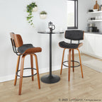 Lombardi 30" Fixed-Height Barstool - Set of 2 - Walnut Wood, Black Metal, Black PU