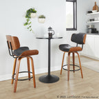 Lombardi 26" Fixed-Height Counter Stool - Set of 2 - Walnut Wood, Black Metal, Black PU