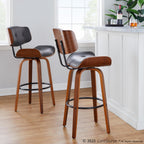 Lombardi 30" Fixed-Height Barstool - Set of 2 - Walnut Wood, Black Metal, Grey PU