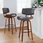 Lombardi 30" Fixed-Height Barstool - Set of 2 - Walnut Wood, Black Metal, Grey PU
