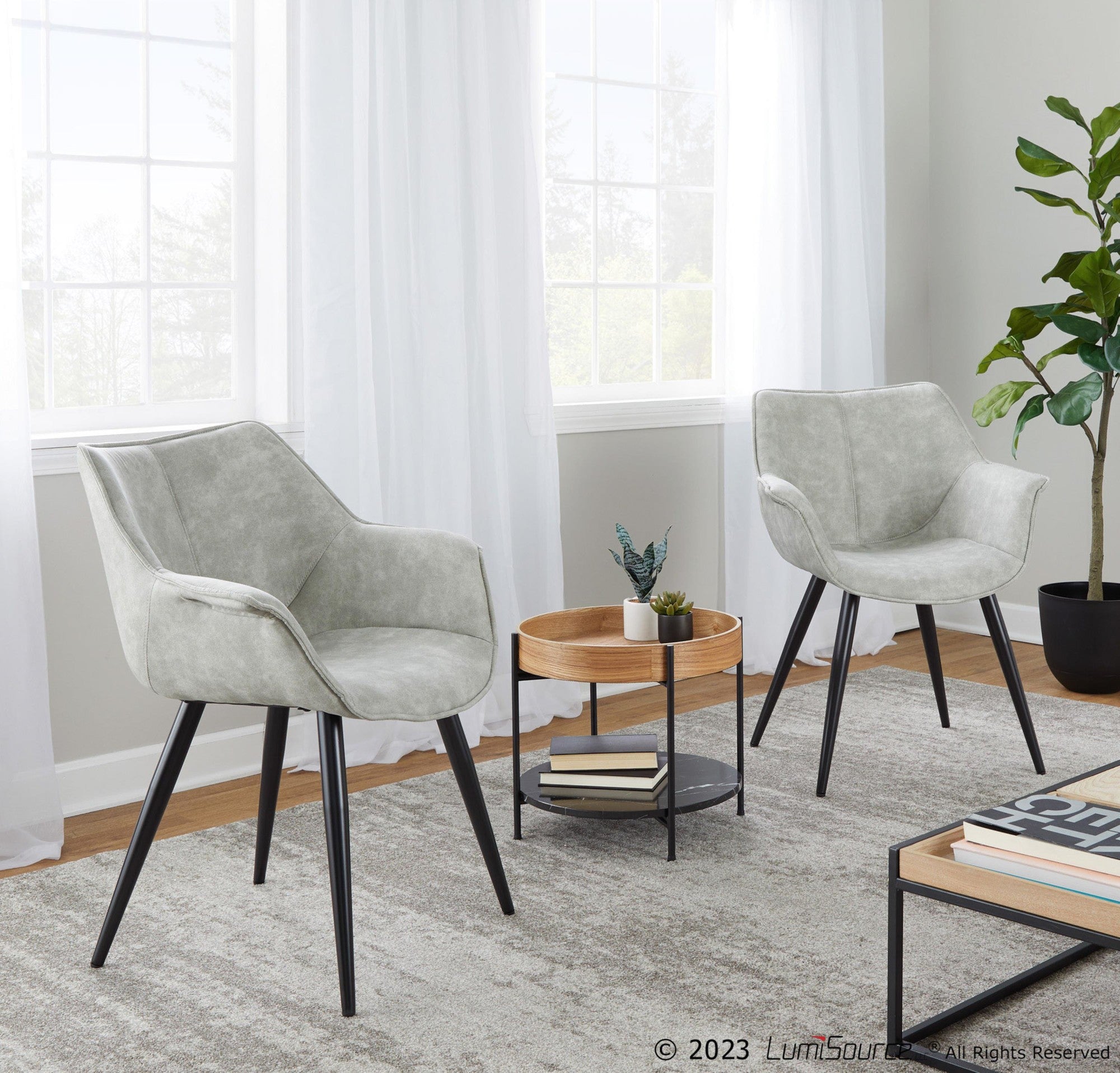 Wrangler Chair - Set of 2 - Black Metal, Light Grey Cowboy Fabric