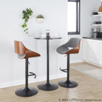 Fabrizzi Adjustable Barstool - Set of 2 - Walnut Wood, Black Metal, Noise Grey Fabric
