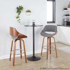 Fabrizzi 30" Fixed-Height Barstool - Set of 2 - Walnut Wood, Chrome Metal, Noise Grey Fabric