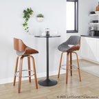 Fabrizzi 30" Fixed-Height Barstool - Set of 2 - Walnut Wood, Chrome Metal, Noise Grey Fabric