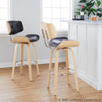 Lombardi 30" Fixed-Height Barstool - Set of 2 - Natural Wood, Chrome Metal, Black PU