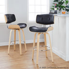Lombardi 30" Fixed-Height Barstool - Set of 2 - Natural Wood, Chrome Metal, Black PU
