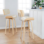Lombardi 30" Fixed-Height Barstool - Set of 2 - Natural Wood, Chrome Metal, Cream PU