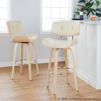 Lombardi 30" Fixed-Height Barstool - Set of 2 - Natural Wood, Chrome Metal, Cream PU