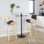 Lombardi 30" Fixed-Height Barstool - Set of 2 - Natural Wood, Chrome Metal, Black PU