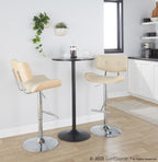 Lombardi Adjustable Barstool - Set of 2 - Chrome Metal, Natural Wood, Cream PU