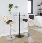 Lombardi Adjustable Barstool - Set of 2 - Chrome Metal, Natural Wood, Black PU