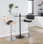 Lombardi Adjustable Barstool - Set of 2 - Chrome Metal, Natural Wood, Black PU