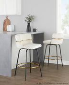 Cinch Claire 26" Fixed-Height Counter Stool - Set of 2 - Black Metal, Gold Metal, Cream Velvet