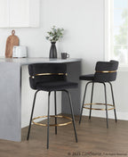 Cinch Claire 26" Fixed-Height Counter Stool - Set of 2 - Black Metal, Gold Metal, Black Velvet