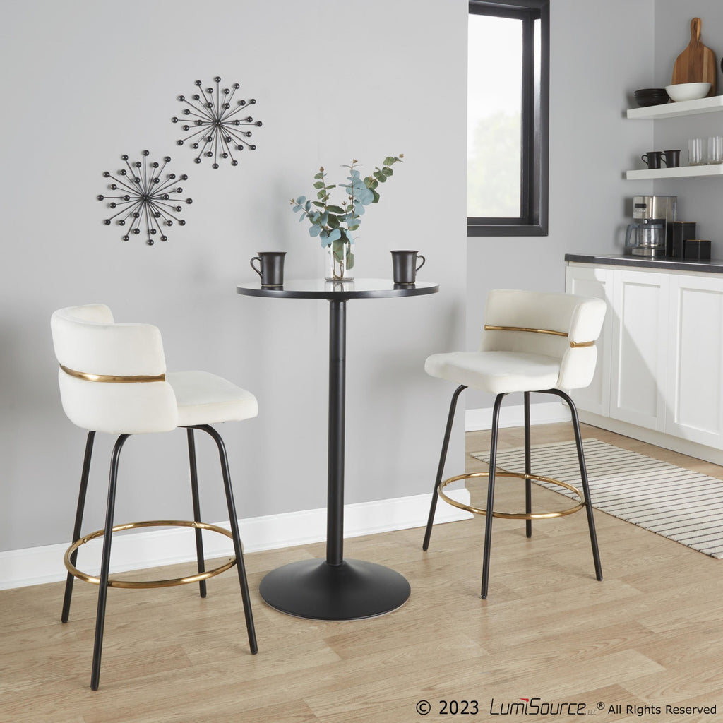 Cinch Claire 26" Fixed-Height Counter Stool - Set of 2 - Black Metal, Gold Metal, Cream Velvet