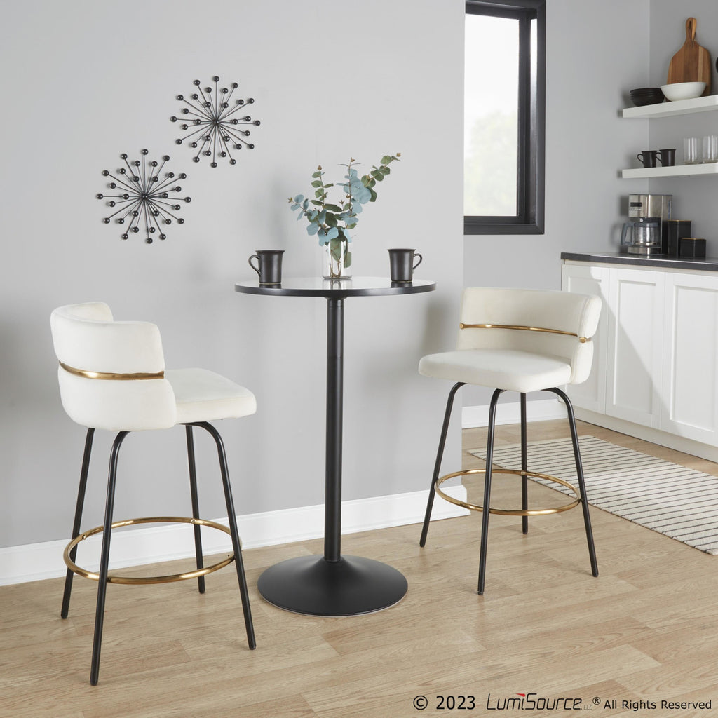 Cinch Claire 26" Fixed-Height Counter Stool - Set of 2 - Black Metal, Gold Metal, Cream Velvet