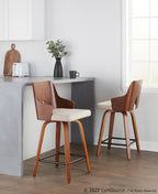 Ariana 24" Fixed-Height Counter Stool - Set of 2 - Walnut Wood, Beige Fabric, Black Metal