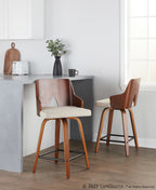 Ariana 24" Fixed-Height Counter Stool - Set of 2 - Walnut Wood, Beige Fabric, Black Metal